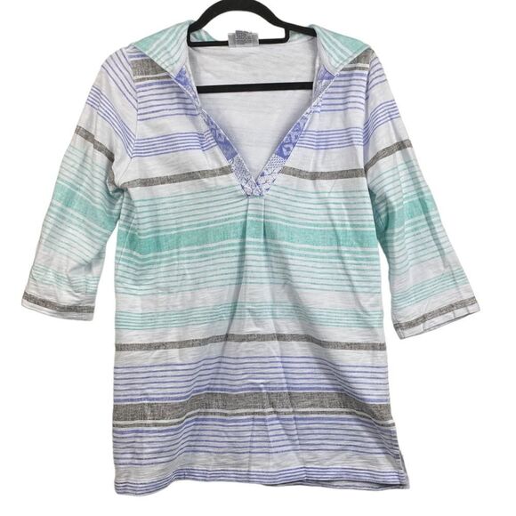 Wild Palms Wm’s Sz Sm Mixed Distressed Striped Cotton French Terry Baja Hoodie - Picture 2 of 7